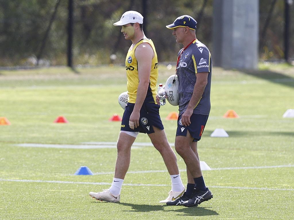 Eels coach Brad Arthur says star halfback Mitchell Moses is working on developing his leadership and impacting his teammates in a positive way. Picture: Richard Dobson