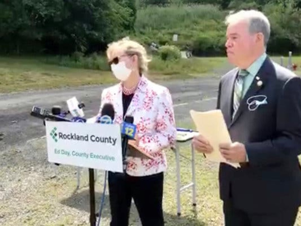 Dr Patricia Schnabel Ruppert and Rockland County executive, Ed Day, speak at a press conference. Picture: Supplied.