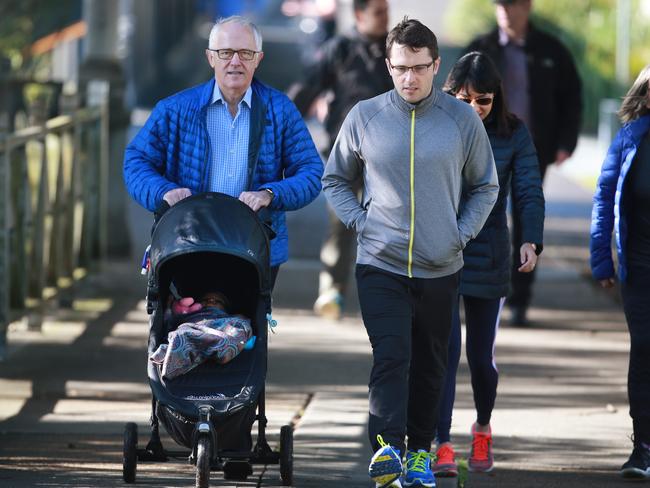 Malcolm and Alex Turnbull on a family stroll. Picture: Cameron Richardson
