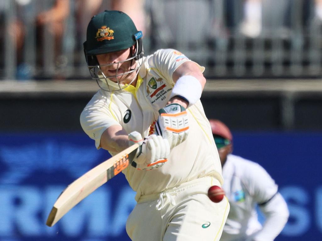 Steve Smith hit six boundaries in his half century. Picture: Trevor Collens/AFP