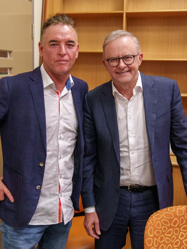 Anti-crime campaigner Darren Clark and Anthony Albanese in Alice Springs in April.