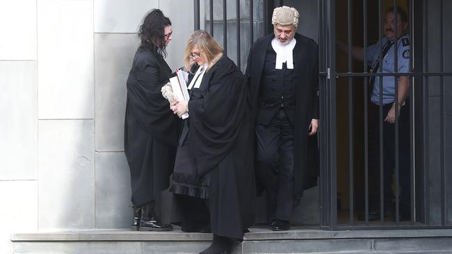 Margaret Otto’s legal team of Jane Bloomfield, Caroline Graves and Greg Melick, SC, at the Supreme Court in Hobart.