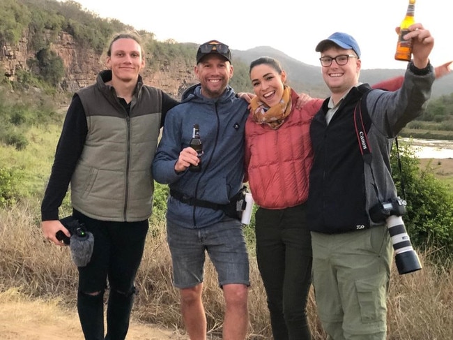 Nick Briggs (far right) on location with the Creek to Coast production team and presenter Giaan Rooney. Picture: Supplied