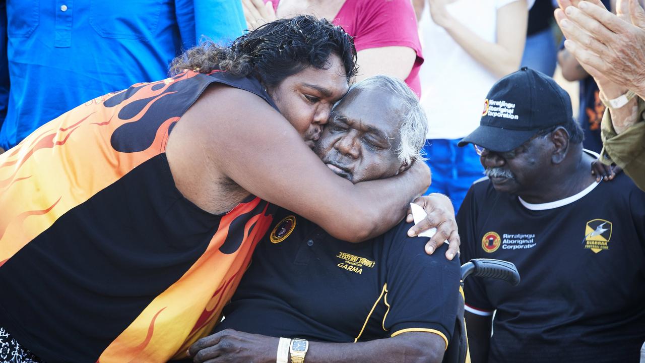 Yunupingu with daughter Binmila Yunupingu at Garma in 2018. Picture: Peter Eve