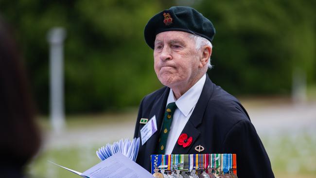 Veteran Tony McGee AM at Hobart Cenotaph where a large crowd gathered for a Remembrance Day vigil.Picture: Linda Higginson