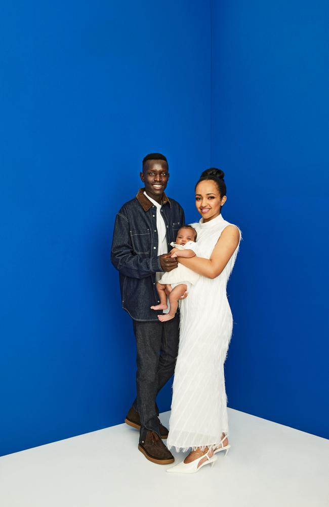 Peter Bol and Mahtut Yaynu, with their daughter, Reyna. Picture: Sam Bisso for Stellar