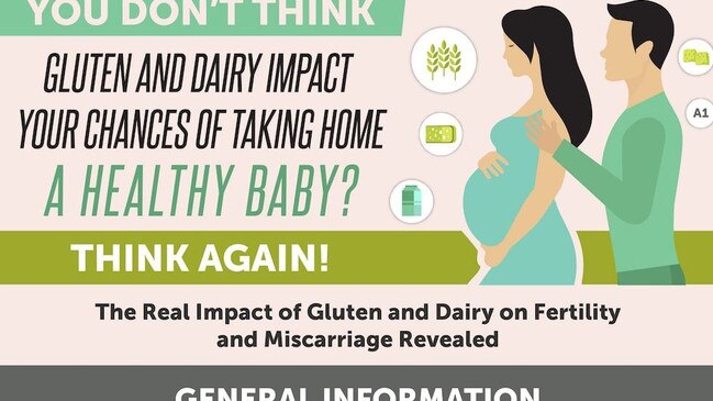 Fertility naturopath Gabriela Rosa claims gluten and dairy can cause miscarriage. Source: Supplied