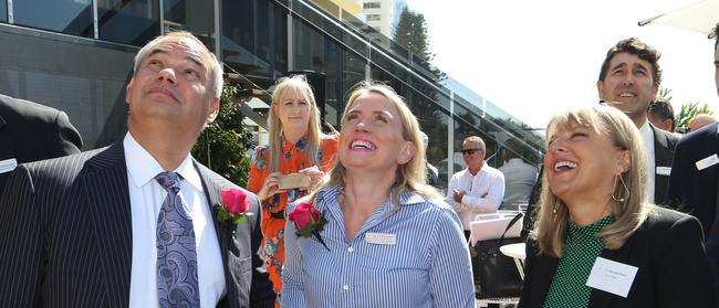 The Jewel topping out ceremony six weeks ago was attended by city leaders including Mayor Tom Tate, Tourism Industry Development Minister Kate Jones, and Deputy Mayor Donna Gates. Picture Glenn Hampson