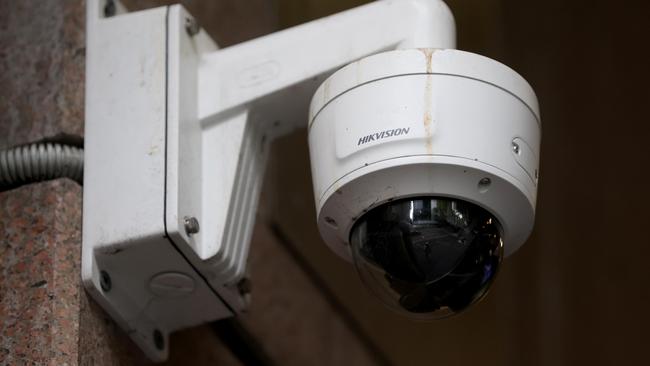 A Hikvision camera pictured on the ABC building in Ultimo, Sydney. Picture: NewsWire