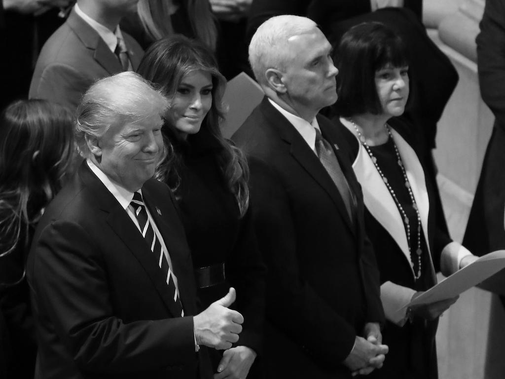 Prayer gatherings, religious ceremonies and church services are an important part of the Trump administration. Here, US President Donald Trump and Vice-President Mike Pence attend a National Prayer Service at the National Cathedral. Picture: AFP