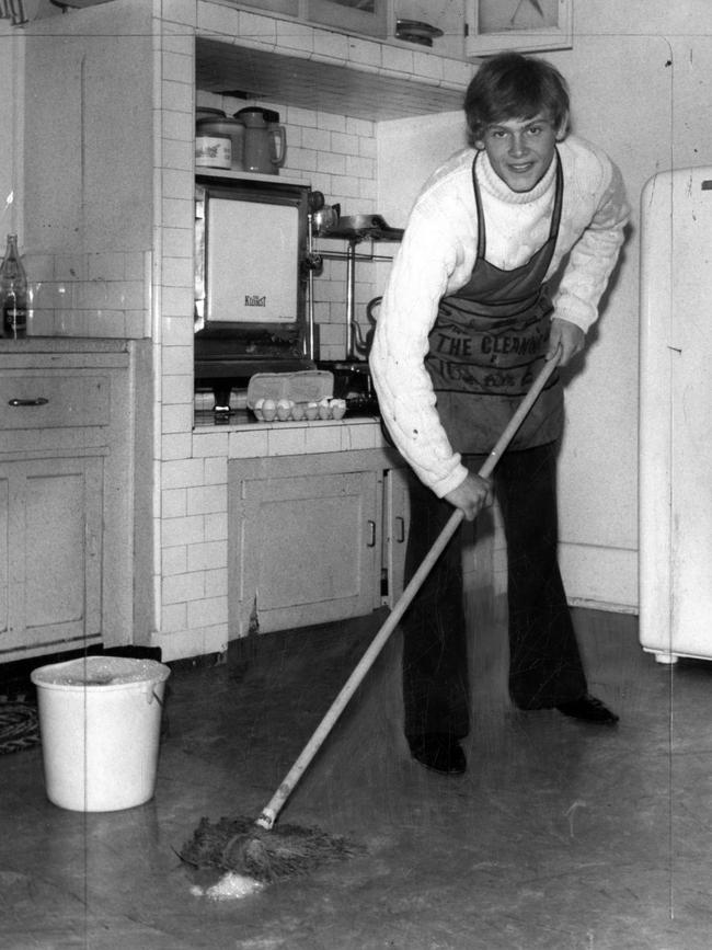 Farnham scored his first hit in 1967 with a cover of the song “Sadie, the Cleaning Lady”. Pictured here, aged 19, doing household chores in a photo published in Adelaide’s The News in October, 1968.