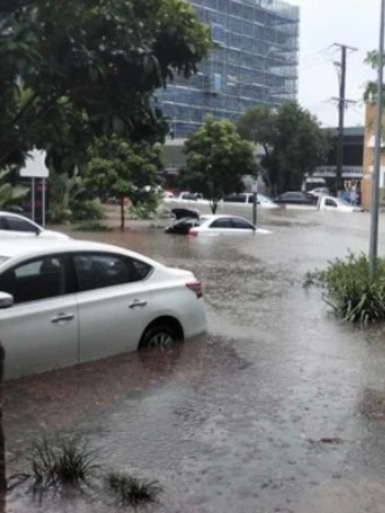 Flooding in West End after a sudden downpour this afternoon. Picture: Facebook