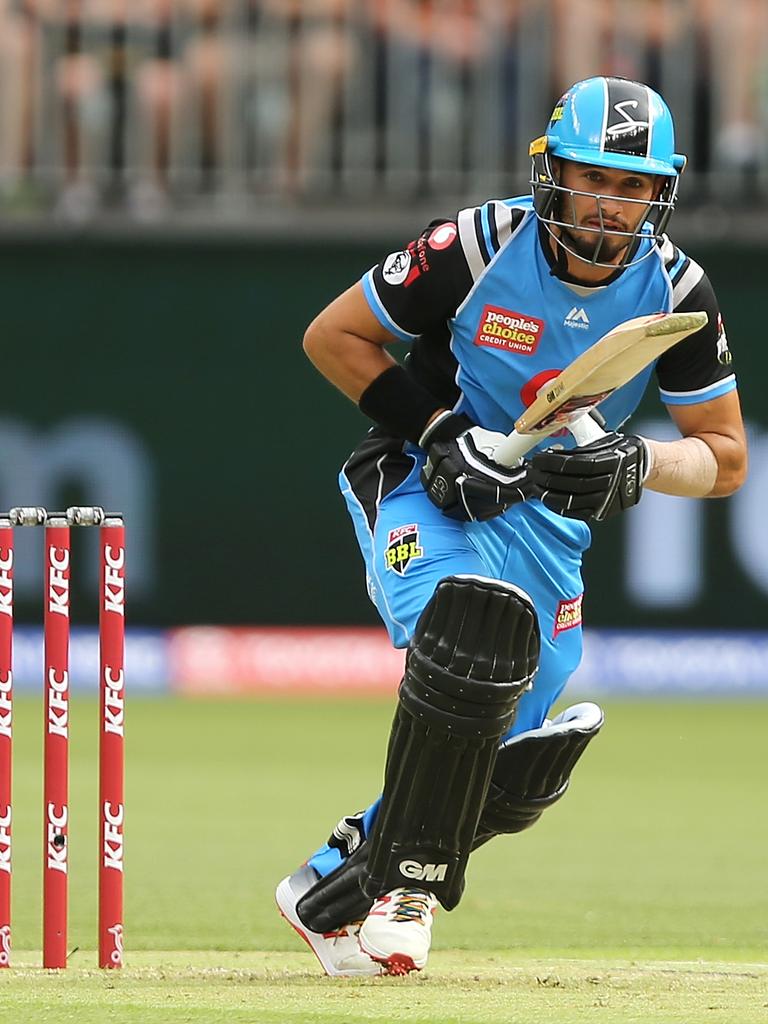 Jake Weatherald bats during the BBL match against the Perth Scorchers. He topscored for the Strikers with 22. Photo: Paul Kane/Getty Images