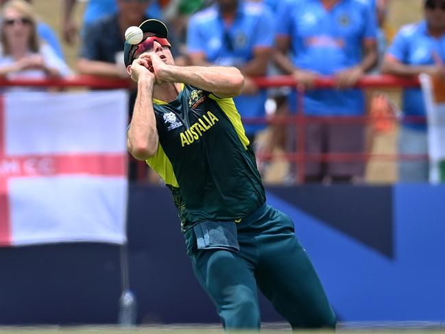 Mitchell Marsh put down the simplest of catches against Hardik Pandya. Picture: Gareth Copley/Getty Images