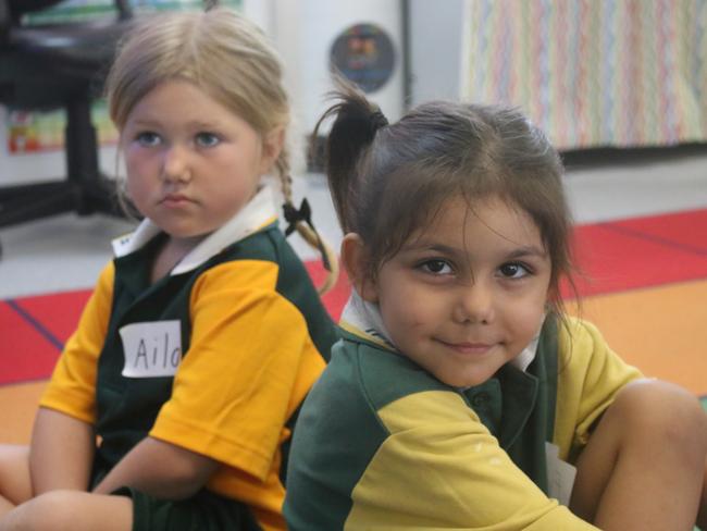 Ipswich North State School 2023 prep students Aila and Freiyja. Picture: Nicola McNamara