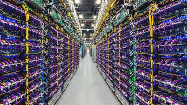 A row of Cloud TPU v5p supercomputers in a Google data centre powering its latest AI platform.