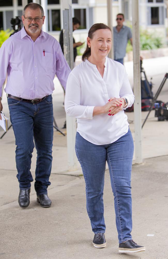 Health Minister Yvette D’Ath with acting chief health officer Dr Peter Aitken. Picture: Jerad Williams