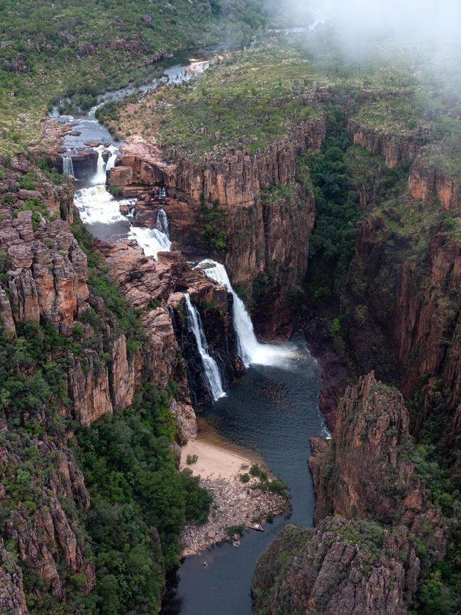 Twin Falls is shrouded in cloud in the morning light. Picture: Che Chorley