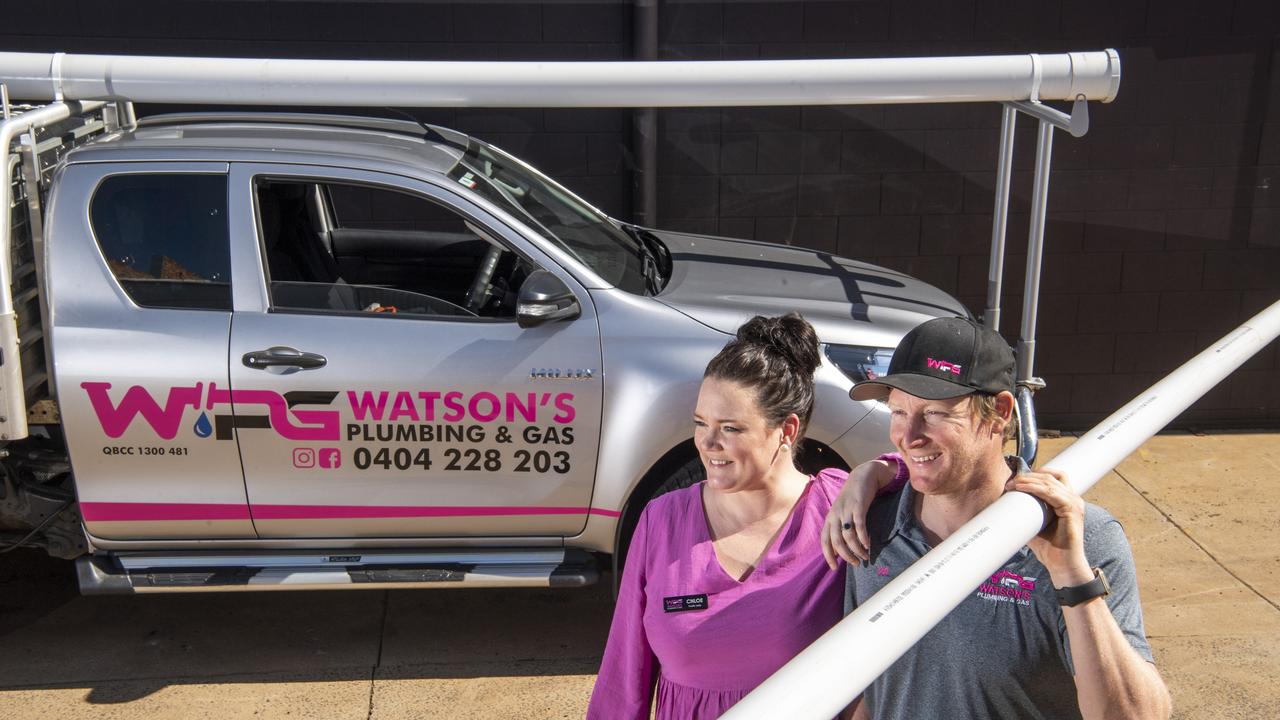 Chloe and Ian Watson from Watson's Plumbing and Gas are in the running for an award. Monday, August 2, 2021. Picture: Nev Madsen.