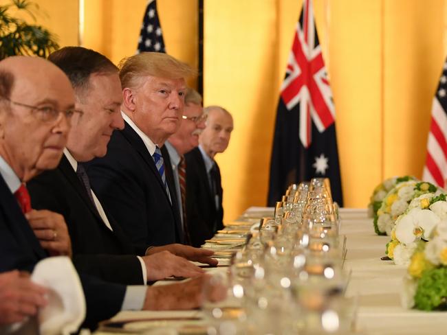 US President Donald Trump praised Scott Morrison for his election victory at a working dinner ahead of the official start of the G20 summit in Osaka, Japan. Picture: AAP Image