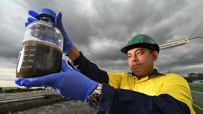 Dr Warish Ahmed taking sewage samples to test for COVID-19 in Brisbane. Picture: Lyndon Mechielsen