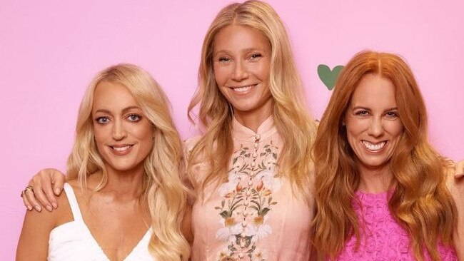 Henderson (left) with friend and business partner Gemma O’Neill brought Gwyneth Paltrow (centre) to Australia last year.