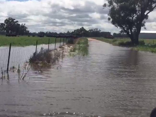 Floodwaters spreading on outskirts of Condobolin. Picture: Twitter: Cameron Price/Channel 7