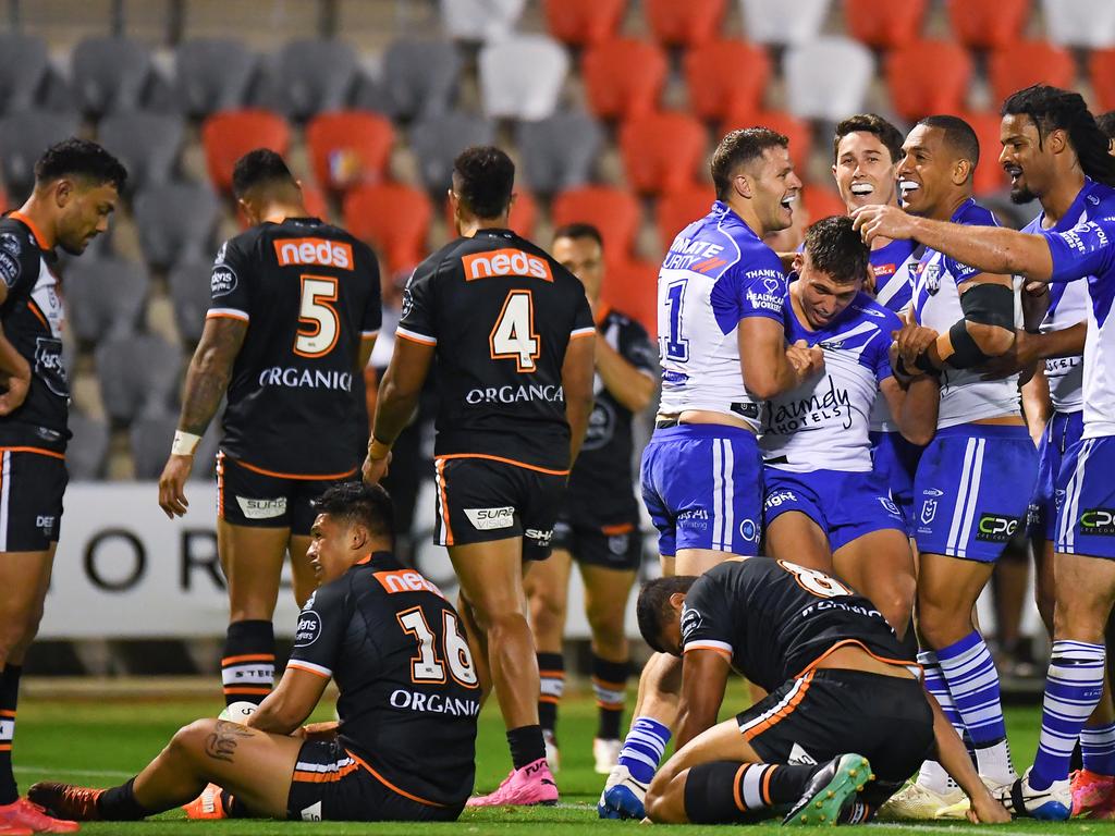 Big questions are being asked at the Wests Tigers after the club’s poor loss to the last-placed Canterbury Bulldogs. Picture: Albert Perez/Getty Images