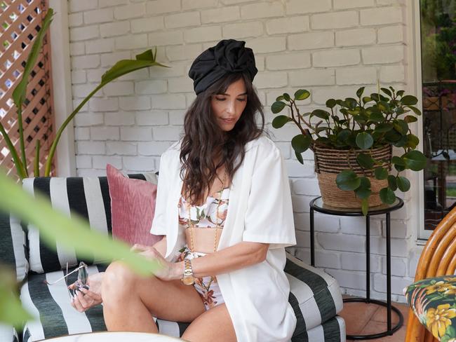 Tilly modelling a vintage sun blazer made in the USA, Agua Bendita bikini, USA designer turban, Christian Dior sunglasses, vintage gold necklace. Picture: Katrina Lezaic