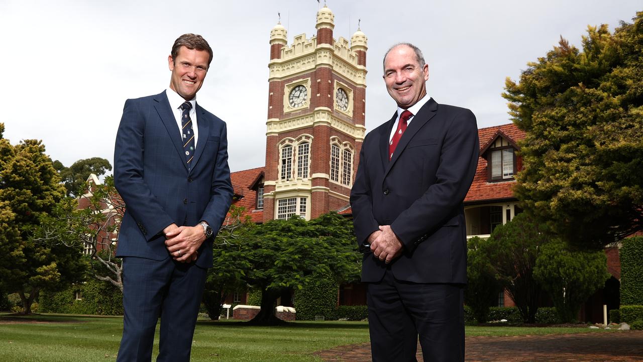 New Principal at The Southport School Mr Andrew Hawkins with current Principal Greg Wain. Photograph: Jason O'Brien