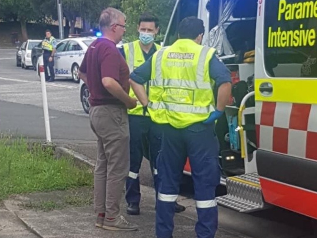 The PM said a car crash in 2021 had left him with ongoing spinal injuries. He is pictured in the aftermath of the collision being assessed by paramedics.