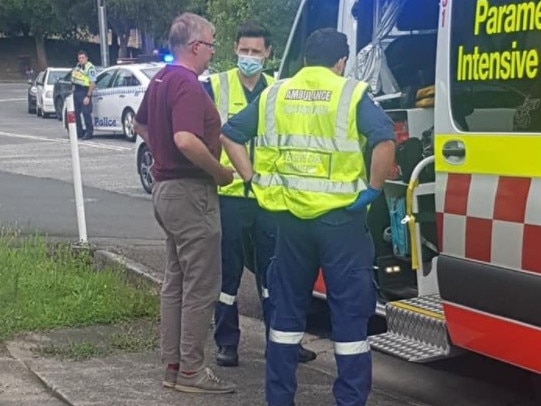 The PM said a car crash in 2021 had left him with ongoing spinal injuries. He is pictured in the aftermath of the collision being assessed by paramedics.