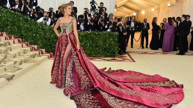 Lively is renowned for her taste in fashion, including dramatic red carpet looks, pictured at the 2018 Met Gala in New York City. Picture: AFP PHOTO / Angela WEISS