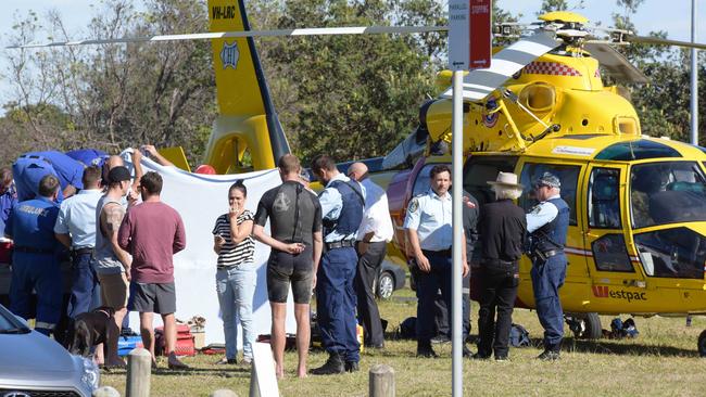 Emergency services were called to the North Wall break at Lighthouse Beach about 10am on Thursday after Matt Lee had been bitten while bodyboarding. Picture Brian Pamphilon