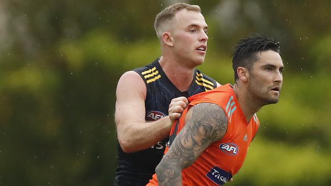 Tom Mitchell, left, and Chad Wingard went head-to-head at Hawthorn’s intra-club game. Picture: Daniel Pockett/AFL Photos/Getty Images)