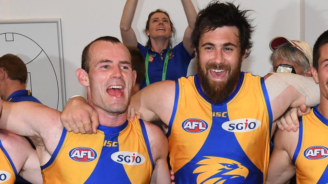 Shannon Hurn and Josh Kennedy of the Eagles. Picture: Julian Smith