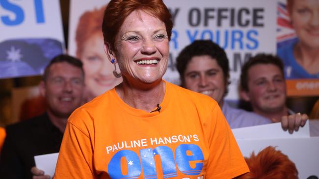 Senate hopeful Pauline Hanson at her post election party, Booval near Ipswich, Queensland. Picture: Liam Kidston.