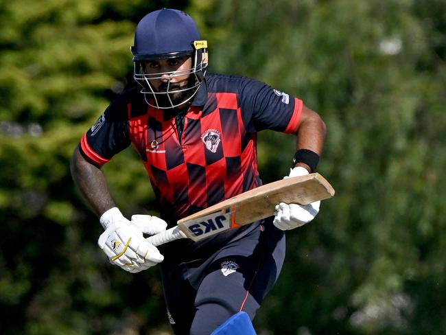 Haig FawknerÃs Jaspreet Bhatti during the VTCA grand finalcricket match between Aberfeldie and Haig Fawkner in Aberfeldie, Saturday, March 26, 2022. Picture: Andy Brownbill