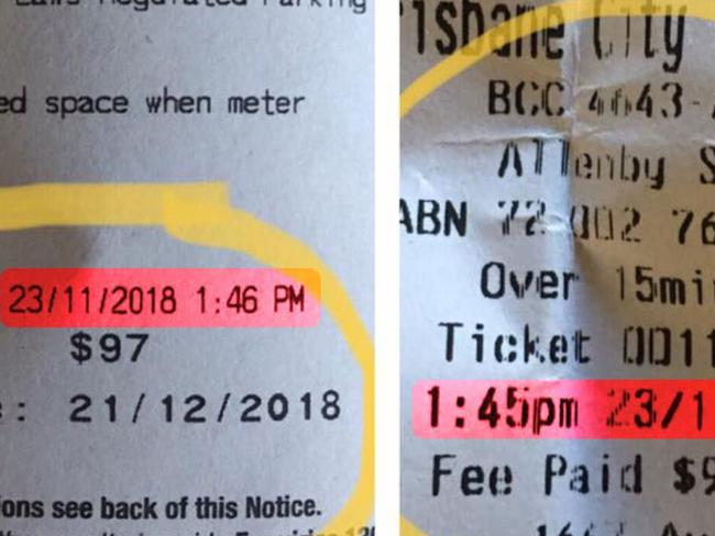 Mal Smart’s ticket shows he was fined one minute after he had paid for the space.