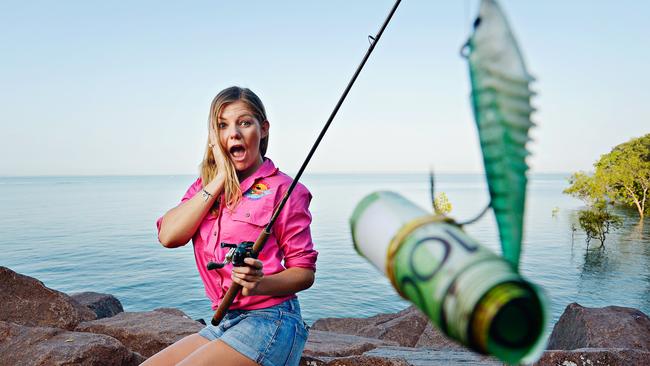 Fisherwoman Bonnie Keogh before a previous fishing competition. Note: Cash is not secured to fish, nor is it advised to fish like this.