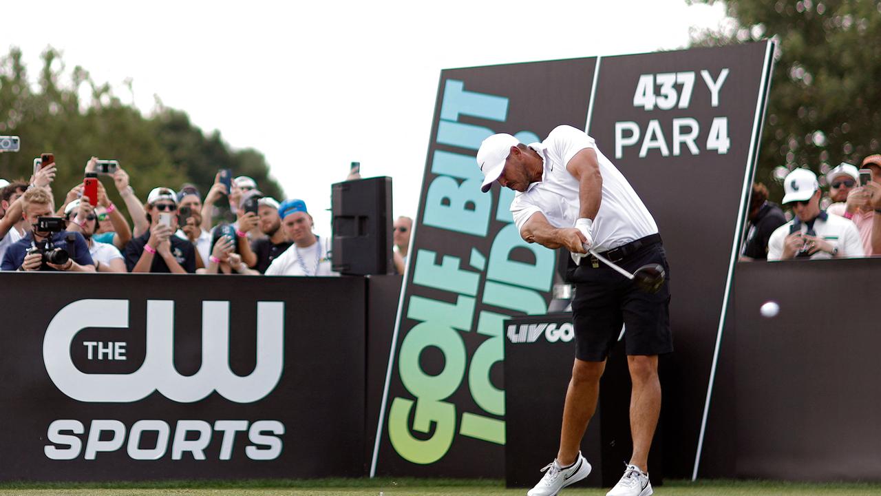 Speakers pump out music as eventual winner Brooks Koepka tees off in the final round in Orlando. Mike Ehrmann/Getty Images/AFP