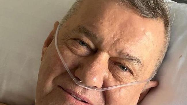 Australian rock icon Jimmy Barnes pictured in hospital following back surgery . Picture: Instagram