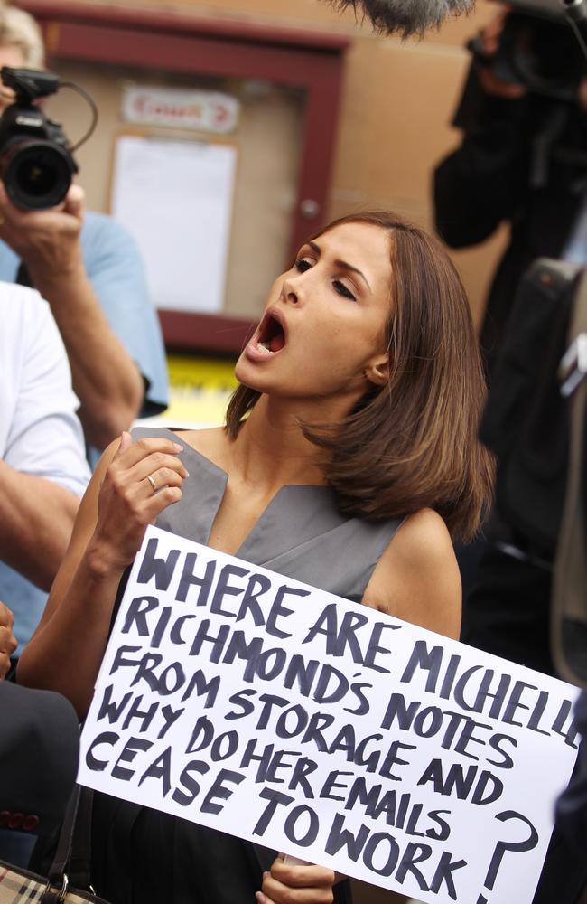 Rachelle Louise Welcome protests after her boyfriend was found guilty of murder and awaiting sentencing at Darlinghurst court.