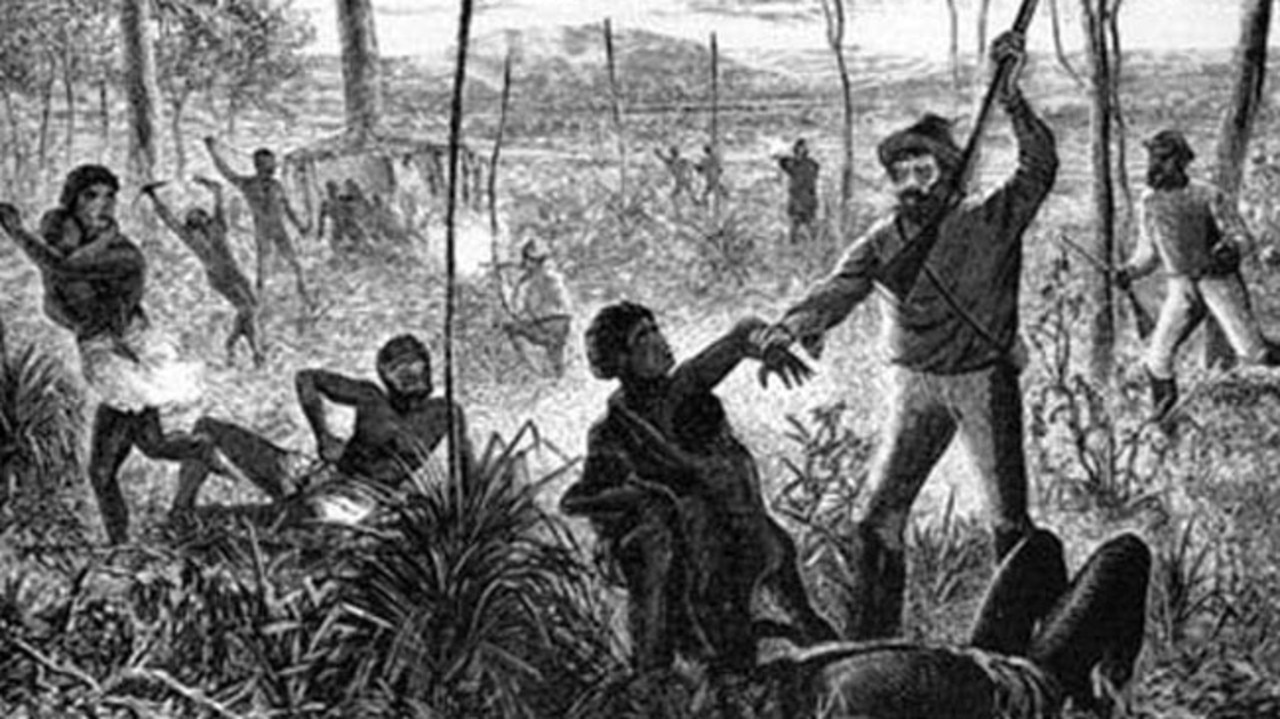 An image depicting the violence against Aborigines killed in massacres during the white settlement.