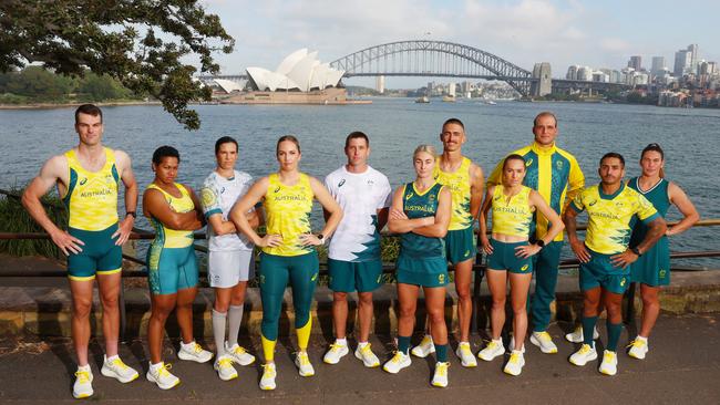 Athletes pose in the 2024 Paris Olympic Games uniform in Sydney. Picture: Mark Metcalfe/Getty Images