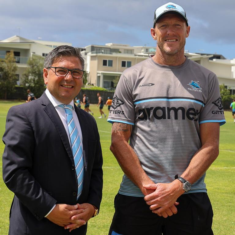 Sharks CEO Dino Mezzatesta with coach Craig Fitzgibbon.