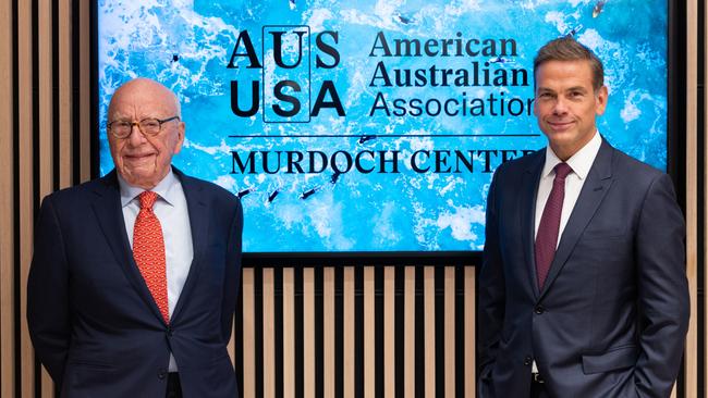 Rupert and Lachlan Murdoch at the American Australian Association Murdoch Centre opening in New York in March. Picture: Jenna Bascom Photography