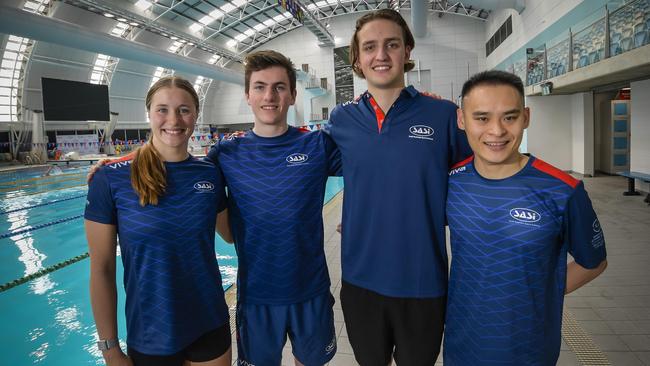 Clancy Luscombe (middle, right) has been an emerging star in SA swimming. Picture: Roy VanDerVegt