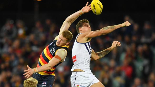 Reilly O'Brien won 44 hit-outs against the Dockers. Picture: AAP