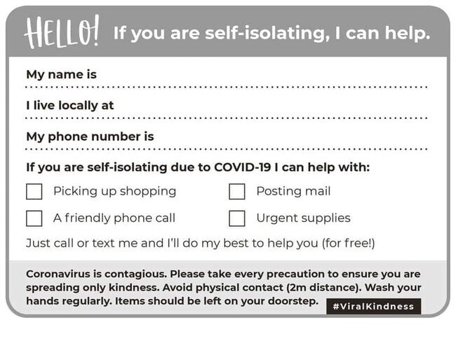A Good Karma Network form has been made to connect self-isolating community members with supportive neighbours. SOURCE: FACEBOOK.